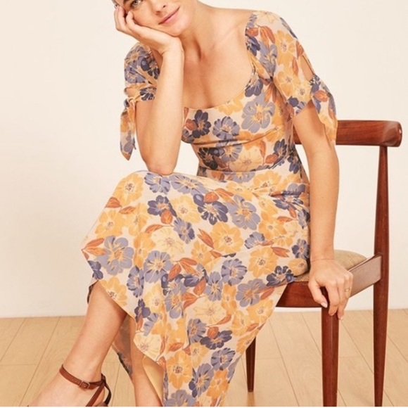 Reformation Dresses & Skirts - Reformation Meredith Yellow Floral Midi Dress in Terrazza Floral Size 8